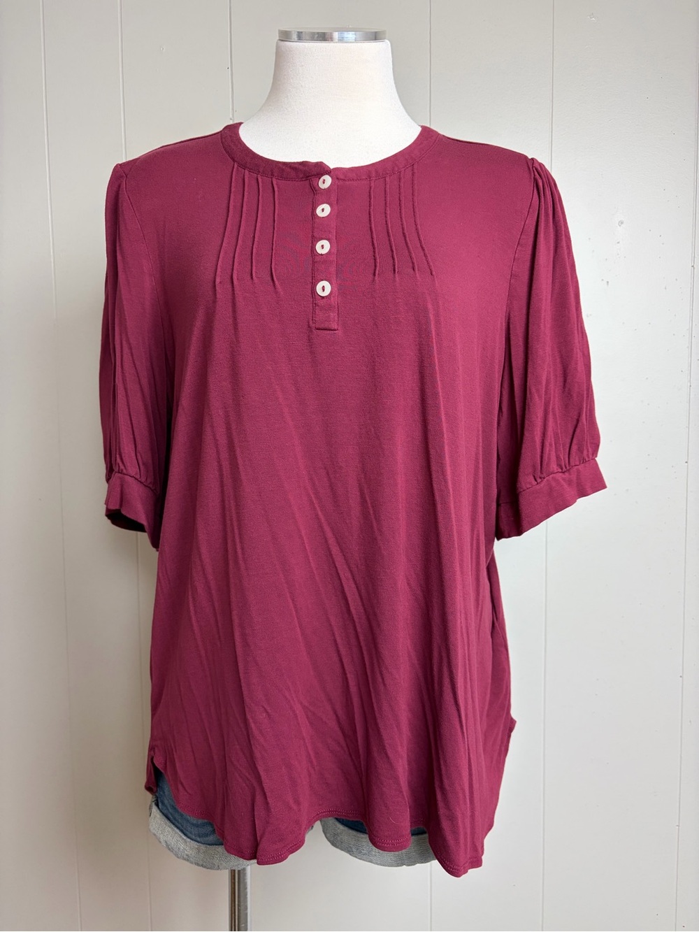 ModCloth Burgundy Pintuck Henley Tunic Top Size Large